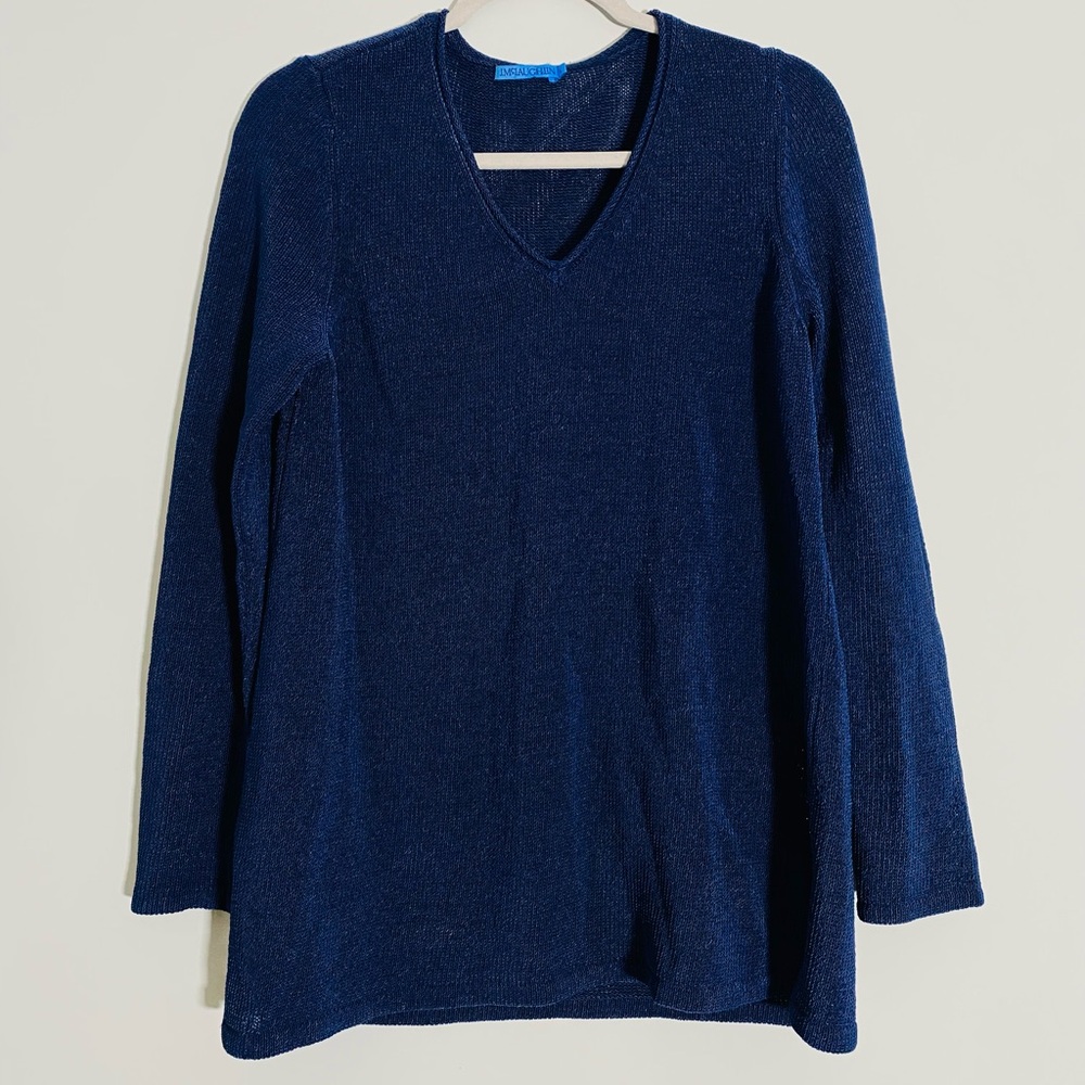 J. McLaughlin Deep Navy Blue V-neck Knit Top - L